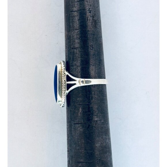 Vintage Sterling Silver Lapis Lazuli Ring Oval Cabochon 925 Estate Jewelry - Picture 7 of 10
